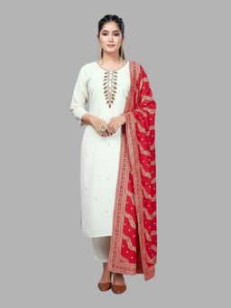 Tansi - White Kurta with Pant and Dupatta