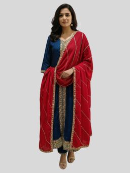 Tansi - Blue Anarkali Kurta with Pant and Dupatta