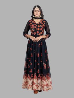 Tansi - Black Ethnic Anarkali Kurta with Dupatta