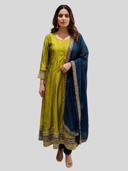 Tansi - Green Anarkali Kurta with Pant and Dupatta