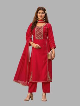 Tansi - Cherry Red Kurta with Pant and Dupatta