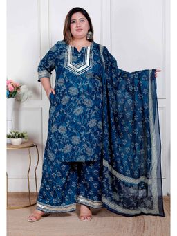 Miravan - Blue Floral Print Kurta with Palazzo and Dupatta