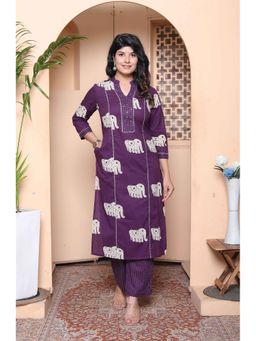 Miravan - Purple Printed Kurta with Pant
