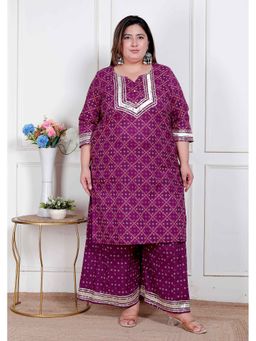 Miravan - Cotton Purple Gota Work Kurta with Palazzo