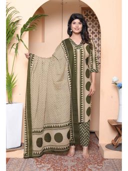 Miravan - Polka Dot Printed V-Neck Kurta with Pant and Dupatta