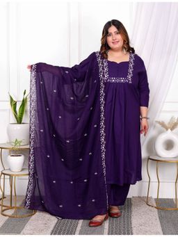 Miravan - Purple Embroidered Kurta with Palazzo and Dupatta
