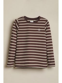 Allen Solly - Boys Brown Stripe Crew Neck T-Shirt