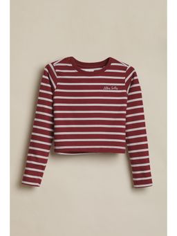 Allen Solly - Girls Maroon Stripe Casual T-Shirt