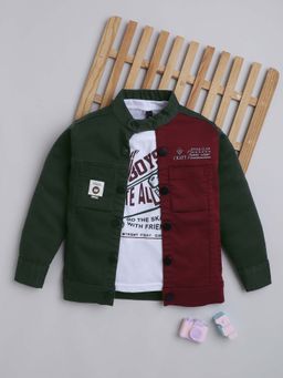 Mini Stitch - Cotton Full Sleeves Solid Multi-Colour Denim Jacket With Printed T-Shirt