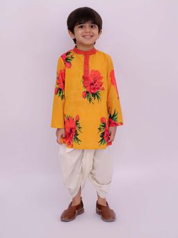 Lil Drama - Genda Phool Mustard Kurta & White Dhoti
