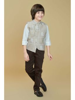 Mini Stitch - Cotton Full Sleeves Beige Shirt With Trouser & Waistcoat