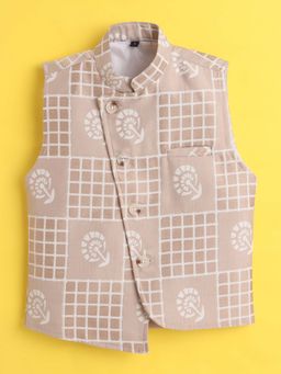 Mini Stitch - Jacquard Sleeveless Checks Waist Coat - Beige