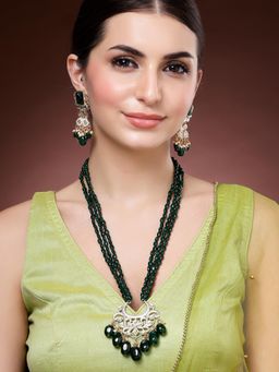 Karatcart - Women Green Tumble Stone Kundan Rani Haar Jewellery Set