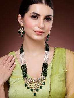 Karatcart - Women Green Crystal Polki Kundan Rani Haar Jewellery Set