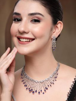 Karatcart - Women Sparkling Purple American Diamond Silver-Plated Jewellery Set