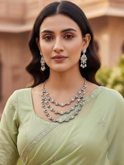 Karatcart - Women Dazzling Silver-Plated Multi-Layer American Diamond Jewellery Set