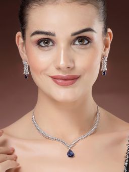 Karatcart - Women Elegant Silver Plated Blue Ad Jewellery Set