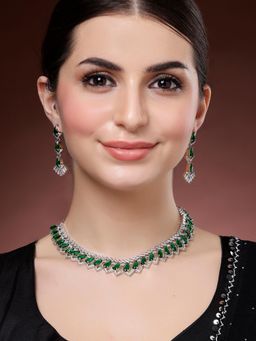 Karatcart - Women Sparkling Green American Diamond Jewellery Set