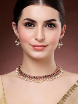 Karatcart - Women Drop Shape Red and Green Stone Jewellery Set