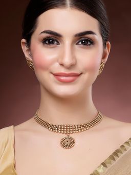 Karatcart - Women Elegant Gold-Plated Red Round Beaded Jewellery Set