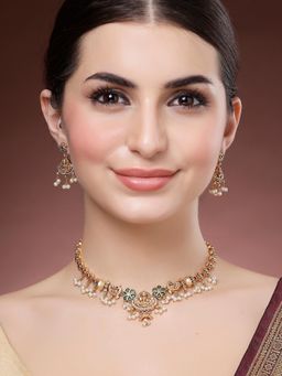 Karatcart - Women Gold Plated Laxmi Mata Multi-Color Stone Temple Jewellery Set