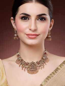 Karatcart - Women Gold-Plated Goddess Lakshmi Temple Jewellery Set