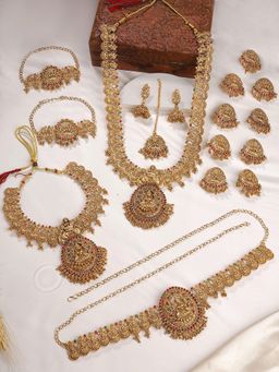 Karatcart - Women Elegant Gold Plated Laxmi Mata Full Bridal Temple Jewellery Set