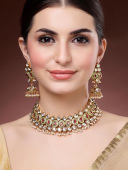Karatcart - Women Gold Plated Multi-Color Polki Kundan Choker Jewellery Set