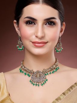 Karatcart - Women Multi-Color Antique Gold Plated Temple Jewellery Set