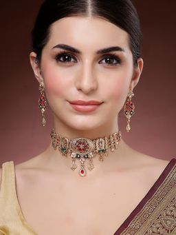 Karatcart - Women Multi-Color Kundan South Indian Temple Choker Jewellery Set