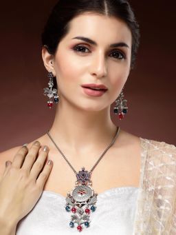 Karatcart - Women Multi-Color Stone Oxidized Silver Jewellery Set