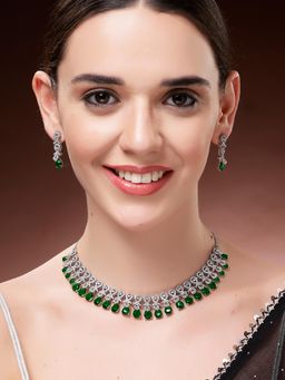 Karatcart - Women Green Classic American Diamond Jewellery Set