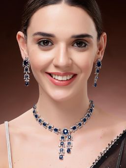 Karatcart - Women Blue American Diamond Jewellery Set
