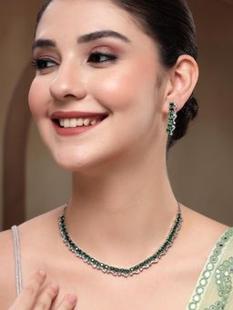 Karatcart - Women Elegant Green American Diamond Silver-Plated Jewellery Set