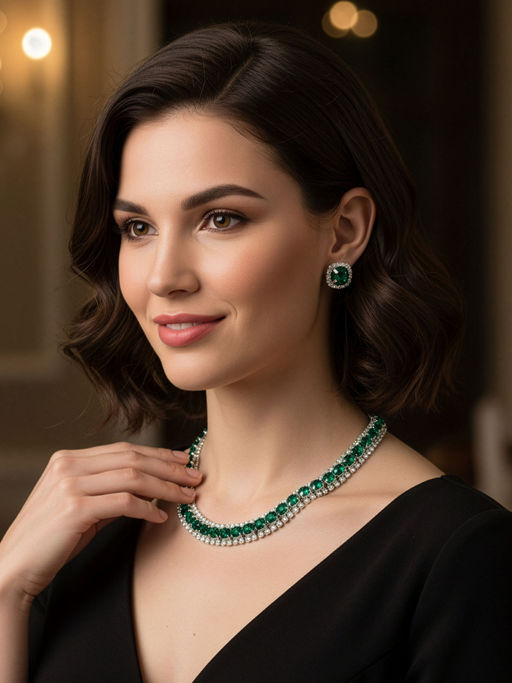 Yellow Chimes Women Green Sparkle Silver Plate Ad Jewellery Set