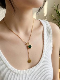 Yellow Chimes - Women Royal Green Stone Gold Plated Necklace