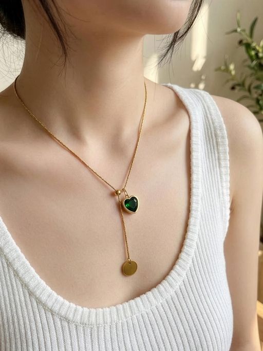 Yellow Chimes Women Royal Green Stone Gold Plated Necklace