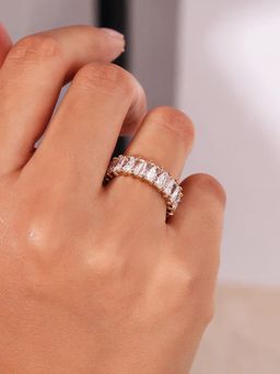 Yellow Chimes - Women Gold Plated Crystal Eternity Diamond Ring