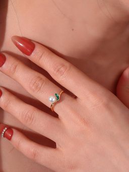 Yellow Chimes - Women Gold Plated Pearl Multi-Color Butterfly Ring