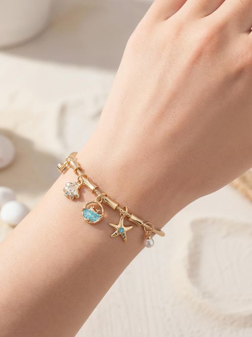 Yellow Chimes Women Blue Snake Chain Style Charm Bracelet