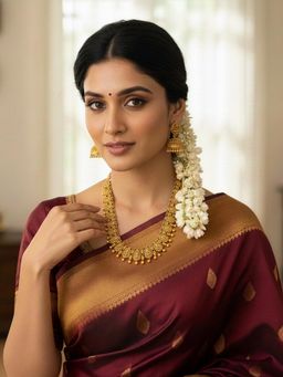 Yellow Chimes - Women Multi-Color Matte Gold Tone Temple Style Jewellery Set