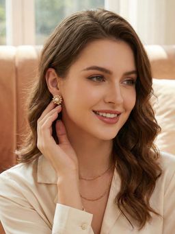 Yellow Chimes - Women Pearl Sunflower Rose Gold Plated Stud Earrings