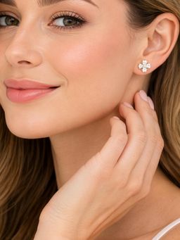 Yellow Chimes - Women Pear Zircon Floral Rose Gold Plated Crystal Stud Earrings