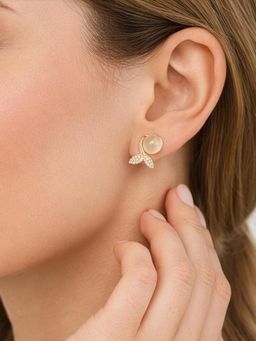 Yellow Chimes - Women Mermaid Tail Moonstone Rose Gold Plated Stud Earrings