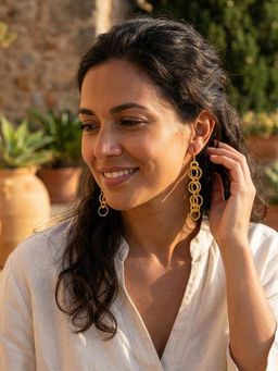Yellow Chimes - Women Gold Plated Multi Ring Linked Drop Earrings