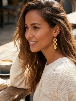 Yellow Chimes - Women Gold Plated Double Clover Linked Long Drop Earrings