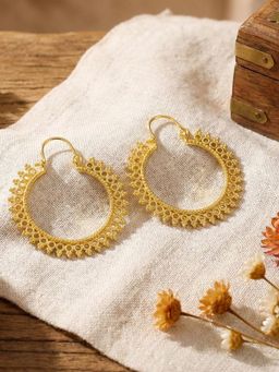 Yellow Chimes - Women Gold Plated Intricate Textured Hoop Earrings