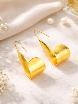 Yellow Chimes - Women Sculptural Fold Gold Plated Drop Earrings