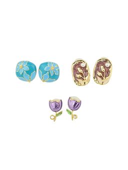 Yellow Chimes - Women Multi-Color Gold Plated Earrings (Pack of 3)