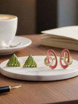 Yellow Chimes - Women Multi-Color Gold Plated Enamel-Stone Stud Earrings (Pack of 2)